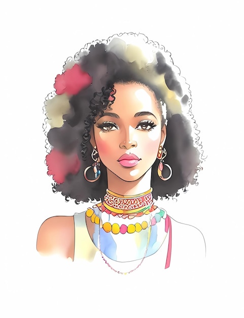 Femme hippie aux cheveux afro