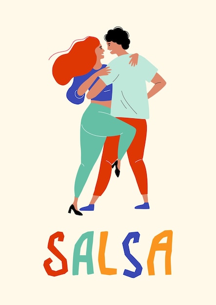 Vecteur une femme et un homme dansent la salsa un couple danse des danses latines les amoureux se déplacent passionnément vers le