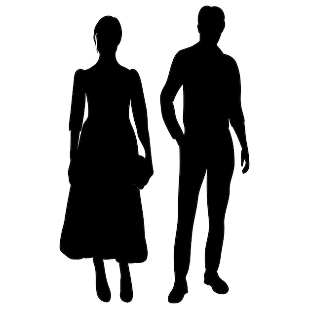 Vecteur femme et homme silhouette noire sur fond blanc