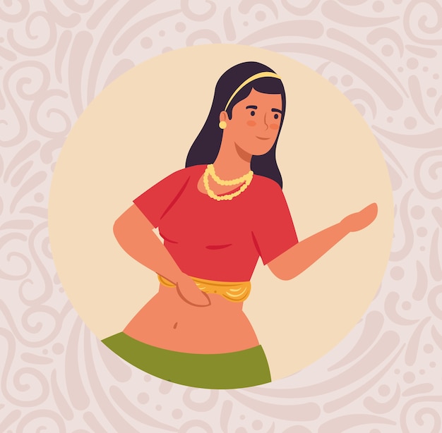 Femme Indienne Avec Des Vêtements De Danse Traditionnelle Dans La Conception D'illustration Circulaire De Cadre