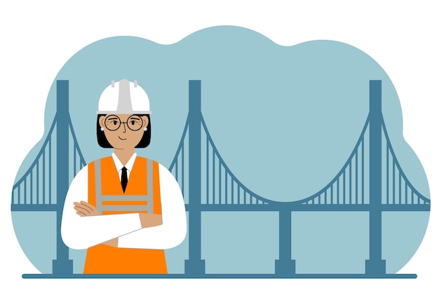 Femme ingénieur civil à côté du pont Le concept de génie civil et de construction