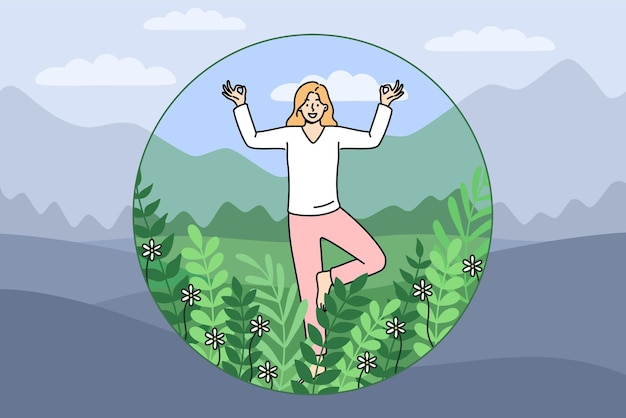 Une femme introvertie médite et se sent à l'aise à l'intérieur d'une bulle avec des plantes vertes.