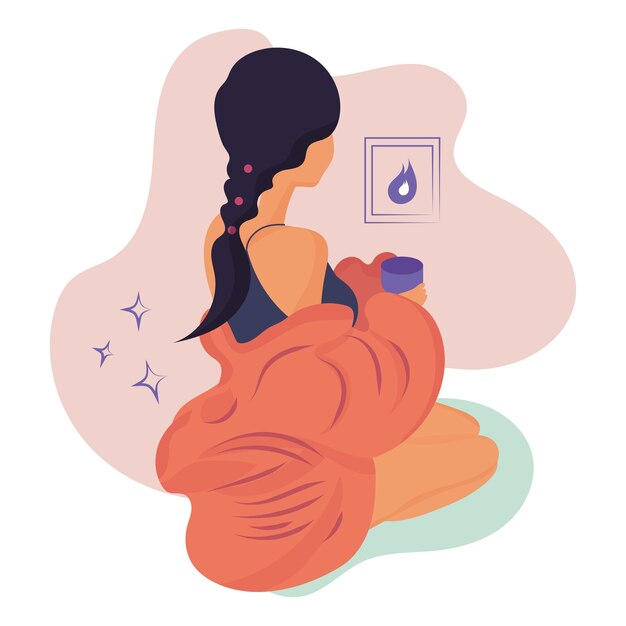 Femme Isolée Avec Une Tasse De Boisson Chaude Concept Hygge Illustration Vectorielle