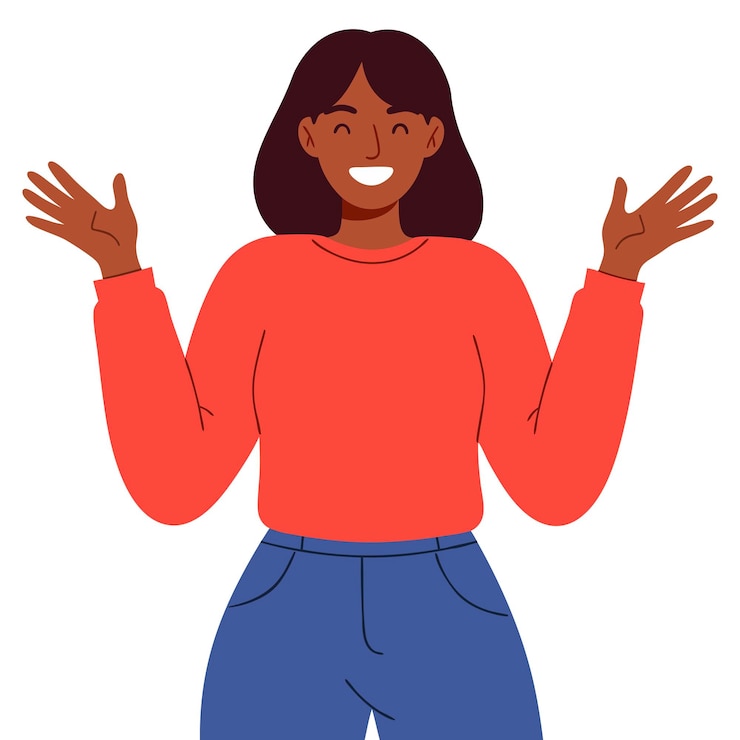 Vecteur une femme joyeuse avec les bras ouverts embrassant la positivité et la joie dans un environnement lumineux