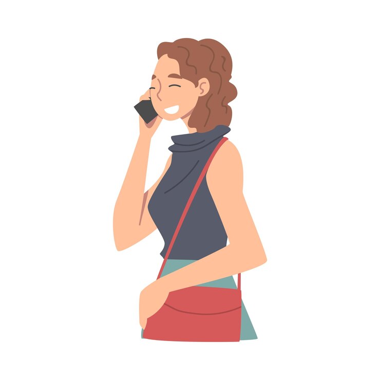 Vecteur une femme joyeuse reçoit la bonne nouvelle parlant au téléphone et souriant joyeusement illustration vectorielle