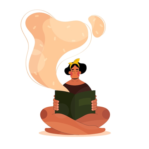 Vecteur femme lit un livre dans un style plat ou fille est assise avec un livre dans ses mains