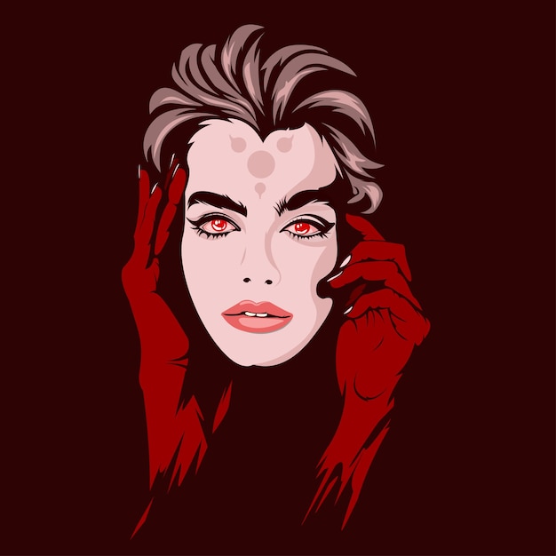 femme avec main diable illustration femme visage vecteur