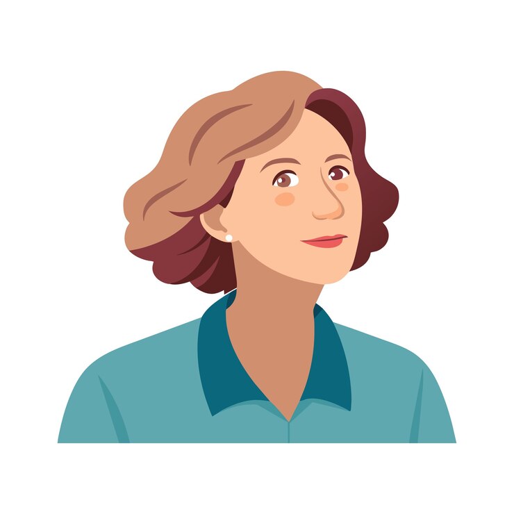 Vecteur une femme mature réfléchie détournant le regard avec un sourire illustration vectorielle plate