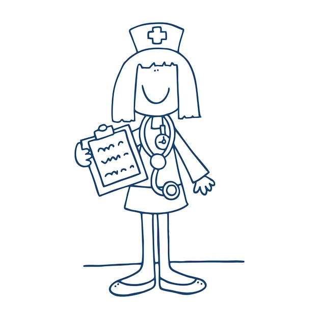 Femme médecin ligne art doodle illustration vectorielle
