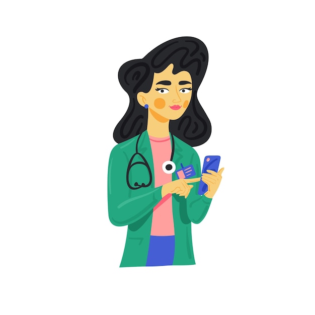 Vecteur femme médecin sur son téléphone illustration vectorielle médecin femme médecin