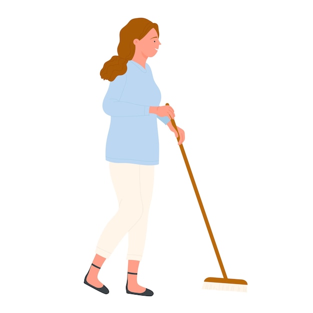 Femme de ménage balayant le sol