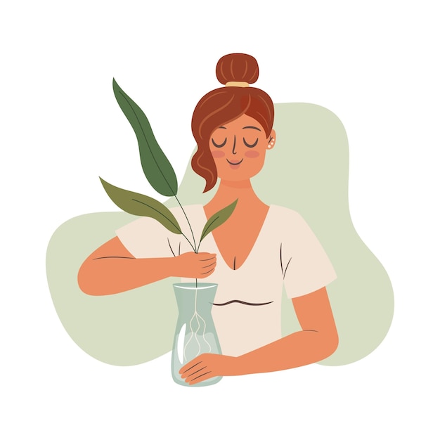 Femme Met Des Germes Dans Un Vase Illustration De Concept De Vecteur