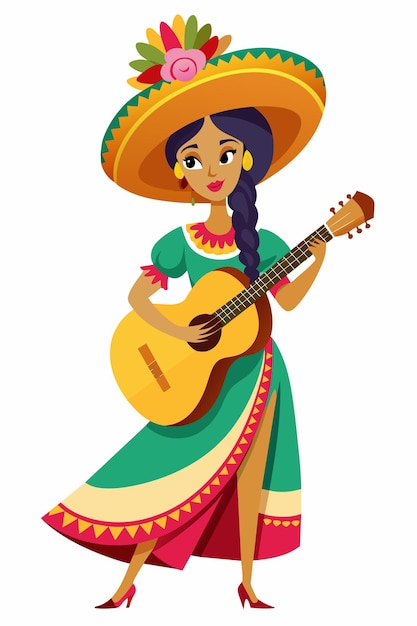 Vecteur femme mexicaine jouant de la guitare vecteur