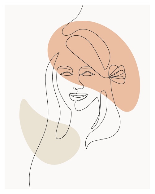 Vecteur femme minimale dessinée à la main avec des fleurs un style de ligne dessin au trait