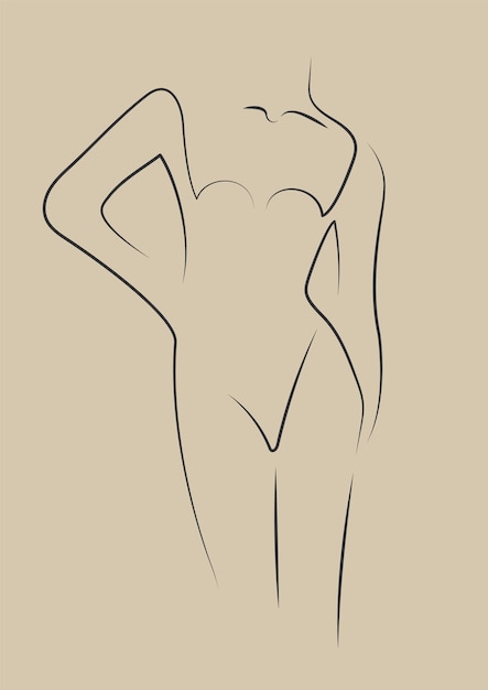 Femme minimaliste dessin au trait silhouette esthétique oeuvre abstraite moderne illustration vectorielle Dame en maillot de bain décoration murale