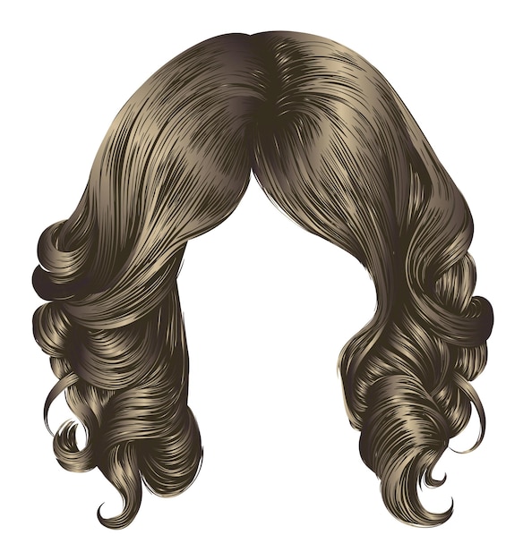femme à la mode cheveux longs et bouclés perruque couleurs brun foncé beauté mode réaliste 3d