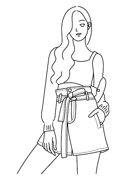 Femme modèle mode posture dessin au trait dessinés à la main style illustrations de conception vectorielle