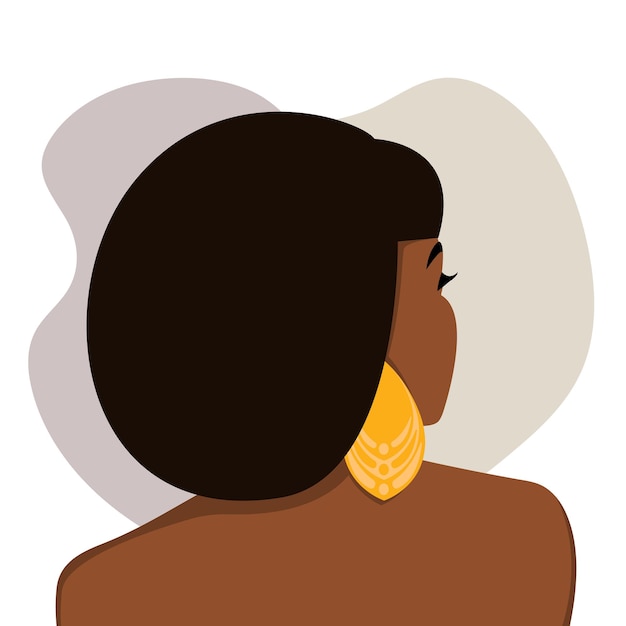 Femme moderne à la peau sombre et attrayante avec des épaules nues et de grandes boucles d'oreilles