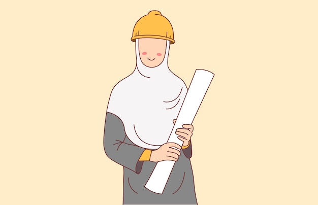 Vecteur femme musulmane d'architecte portant l'illustration du hijab