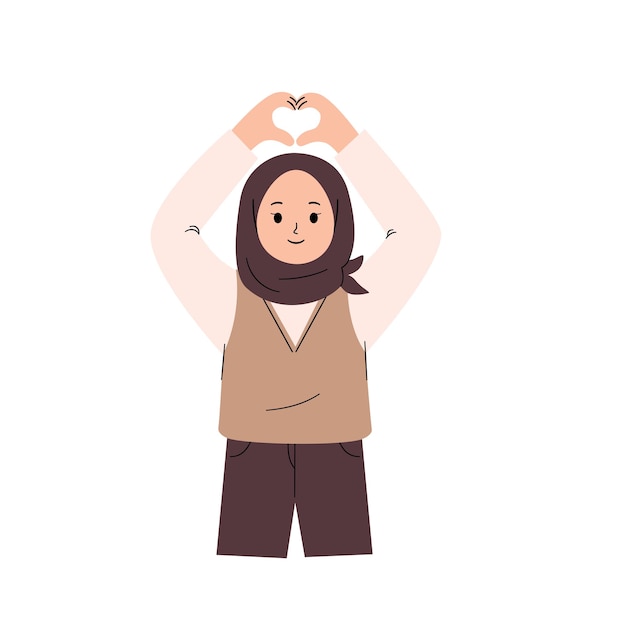 Femme Musulmane Avec Coeur De Doigt Coréen