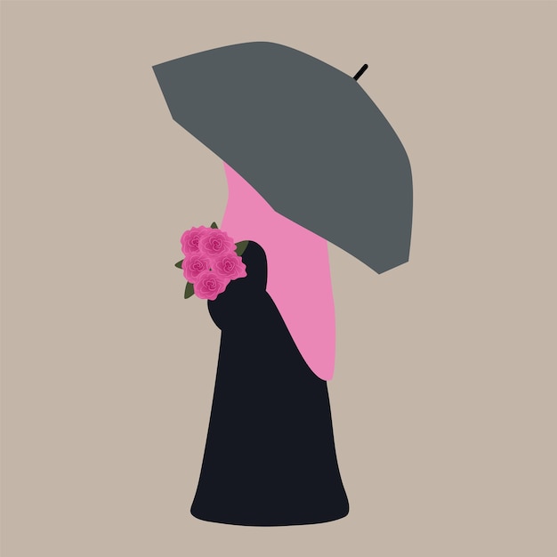 Vecteur femme musulmane avec parapluie