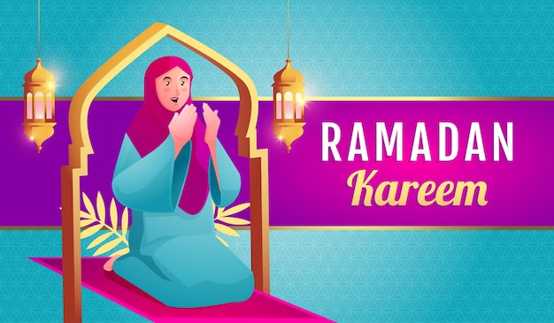 Une Femme Musulmane Prie Pour Accueillir Le Ramadan Kareem
