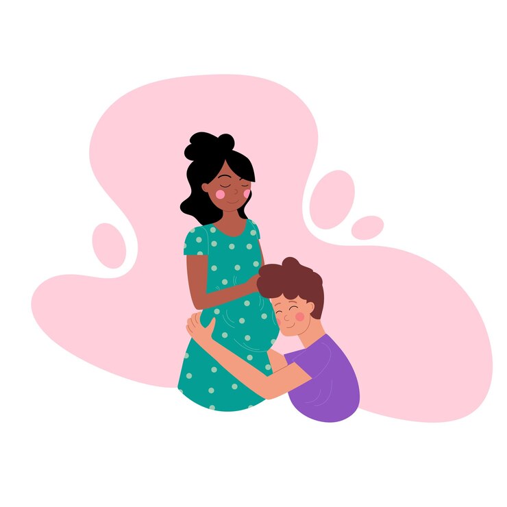 Vecteur femme noire afro-américaine enceinte et homme étreignant son ventre