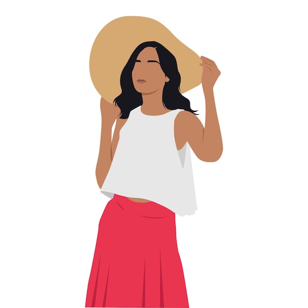 Une femme noire afro-américaine porte un chapeau de plage.