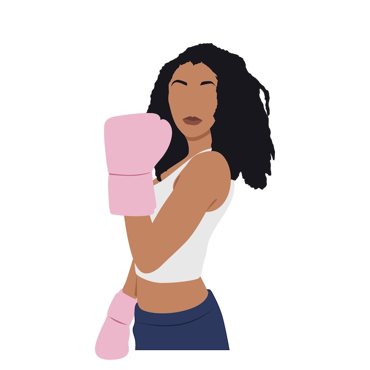 Vecteur une femme noire afro-américaine pose à la boxe.