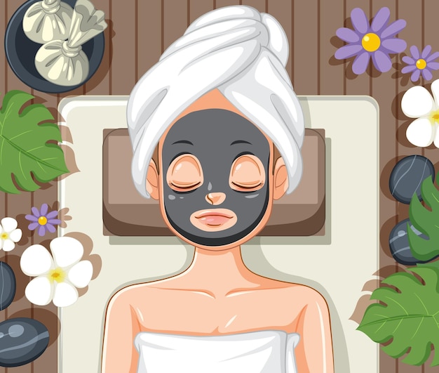 Vecteur femme obtenant un spa de masque facial