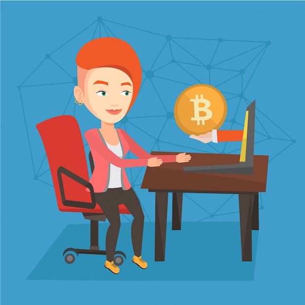 Femme, Obtenir, Bitcoin, Monnaie, Bitcoin, Trading