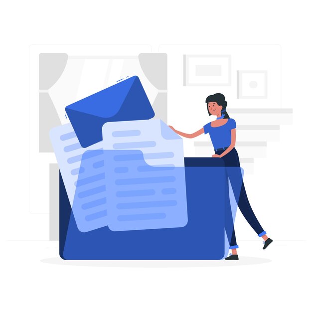 Une femme organise des documents dans un dossier bleu.