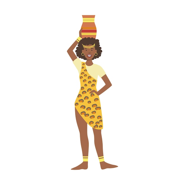 Vecteur femme en peau de léopard de tribu indigène africaine