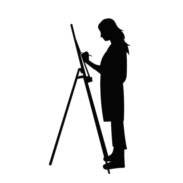 Vecteur femme peignant une silhouette de chevalet sur un vecteur de fond blanc