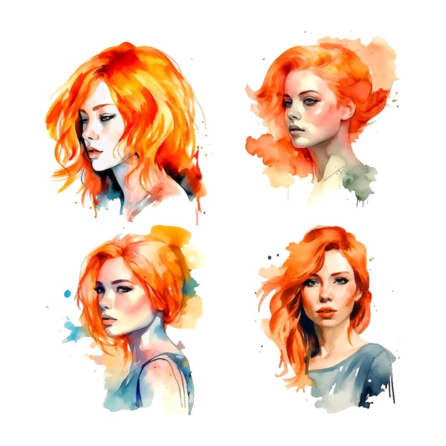 Femme avec de la peinture aquarelle coiffure orange