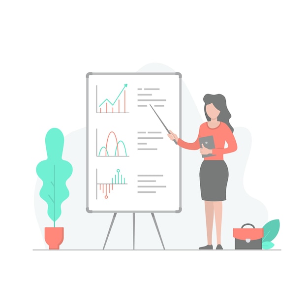 Femme pointant vers le tableau de présentation Illustration vectorielle