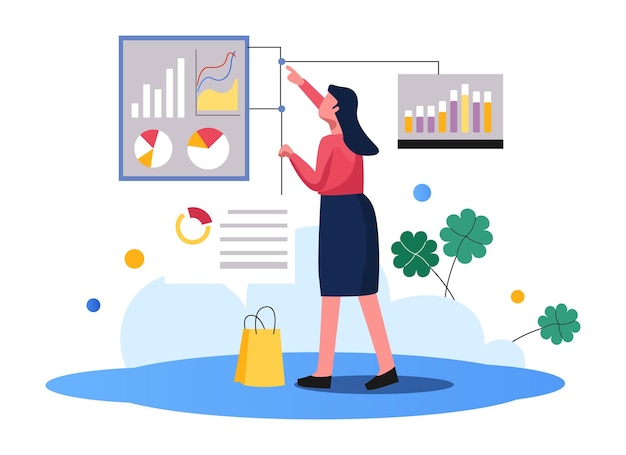 Une femme pointe du doigt un graphique qui dit business