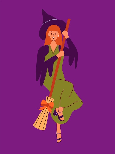Vecteur femme portant un costume de sorcière vêtements de carnaval effrayants illustration vectorielle plate