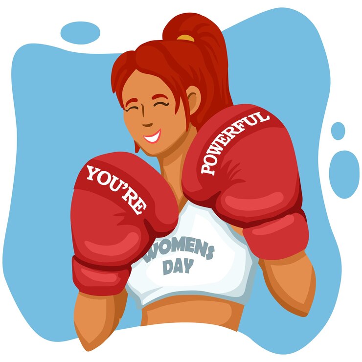 Vecteur une femme portant des gants de boxe qui dit que vous êtes puissant et puissant.