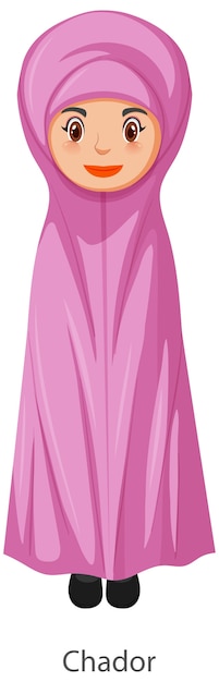 Vecteur une femme portant le personnage de dessin animé de voile traditionnel islamique chador