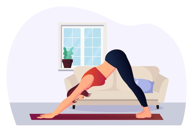 Femme en position de chien vers le bas pratiquant le yoga pour le bien-être