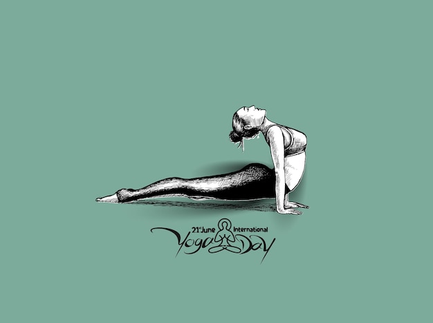 Femme Pratiquant La Pose De Yoga, 21 Juin Journée Internationale Du Yoga, Hand Draw Sketch Vector Design.