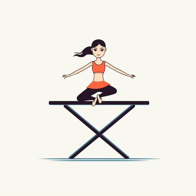 Vecteur femme pratiquant le yoga sur une chaise pliante illustration vectorielle en style plat