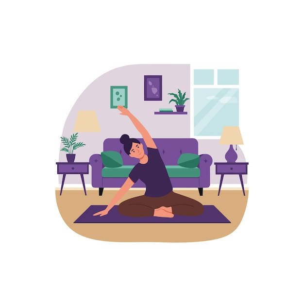 Une femme pratique la pose du yoga à la maison pour se détendre et se remettre en forme