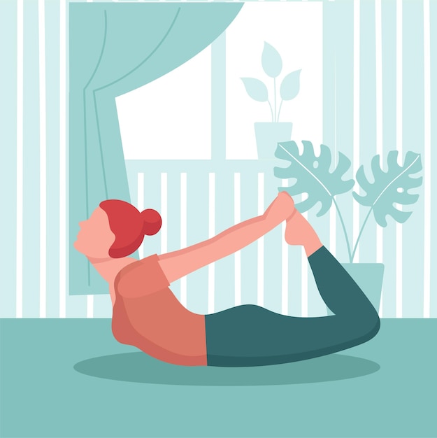 La Femme Pratique Le Yoga à La Maison. Concept De Sport à Domicile, Entraînement De Yoga En Ligne à L'intérieur.