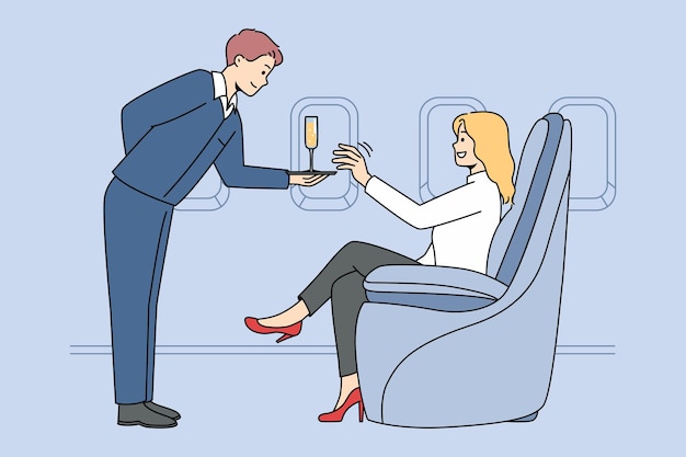 Une Femme Prend Du Champagne En Classe Affaires Dans L'avion