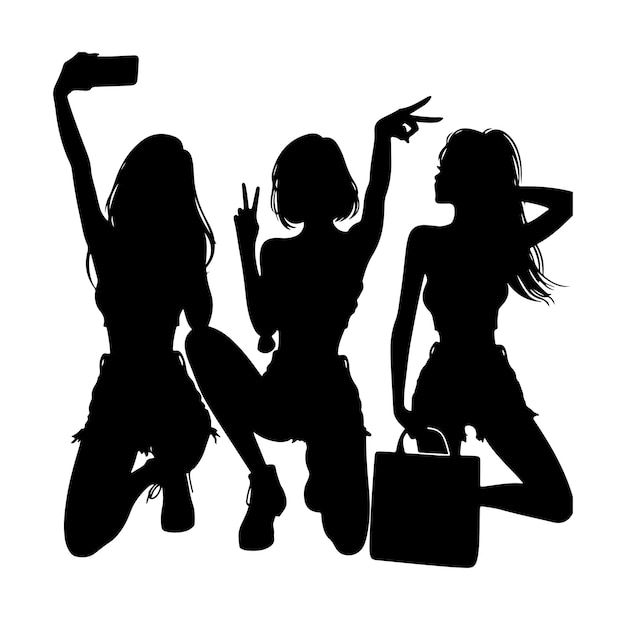 Vecteur femme prendre un selfie vecteur silhouette couleur noire selfie