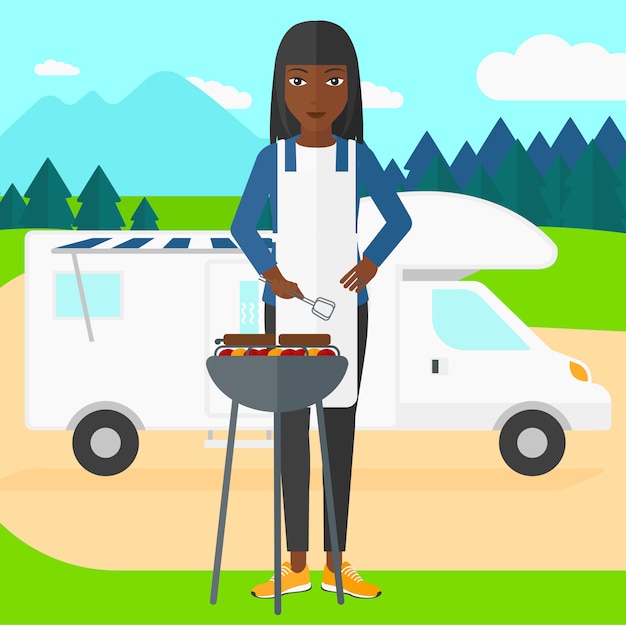 Femme Préparant Un Barbecue.