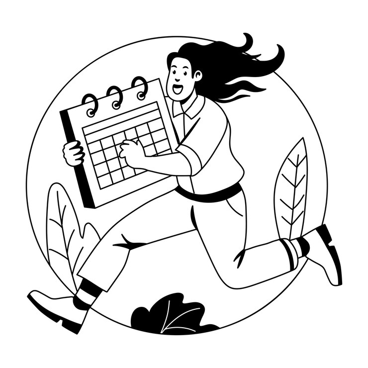 Vecteur une femme qui court avec un calendrier symbolisant la gestion du temps et la planification