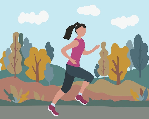 Une femme qui court un marathon dans un parc en automne
